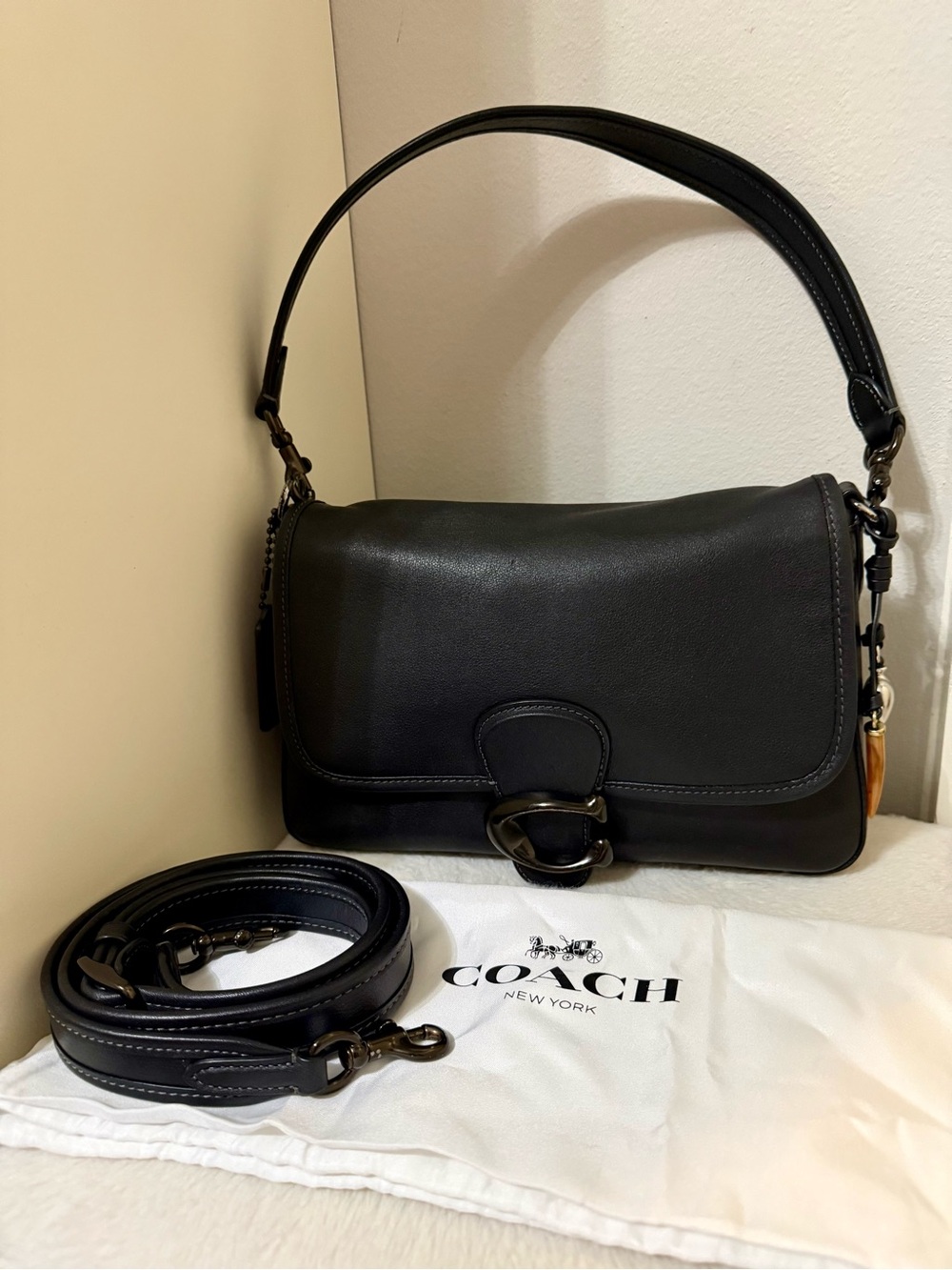 Coach Soft Leather Tabby Black Shoulder Bag with Detachable Strap